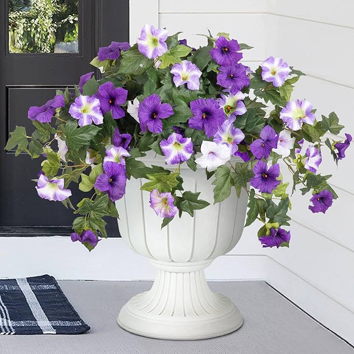 Artificial Fake Flowers Plants for Outdoor Decoration, 2PCS Spring Faux Petunias Silk Flower UV R... | Amazon (US)
