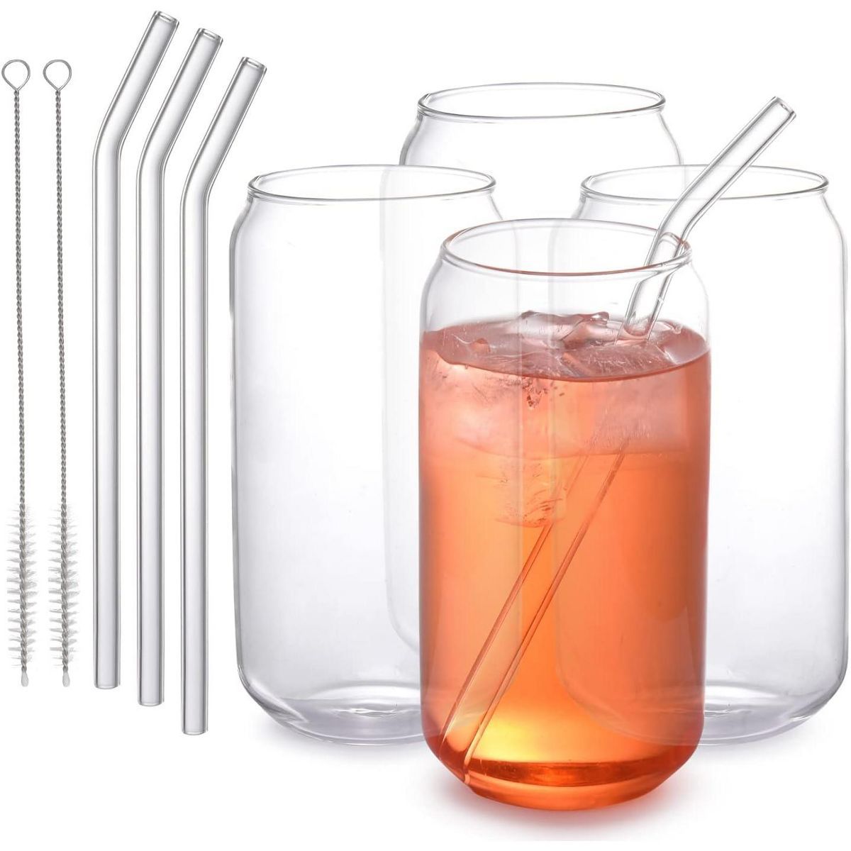 WHOLE HOUSEWARES Drinking Glasses with Glass Straw, Clear | Target