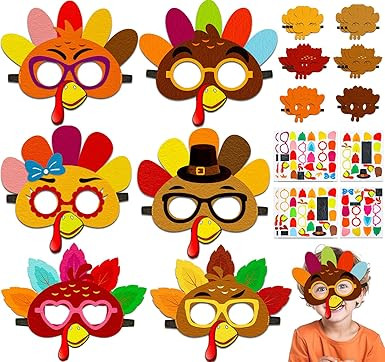 16PCS Thanksgiving Crafts in Bulk: Felt Turkey Masks DIY Arts Kit, Fall Party Favors Classroom Ac... | Amazon (US)