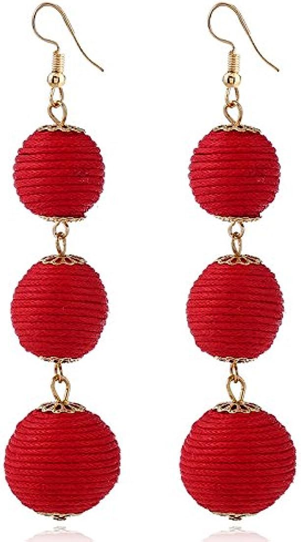 KaFu Threaded Ball Dangle Hook Bohemia Earrings Thread Wrapped Triple Balls Dangle Earrings Lante... | Amazon (US)