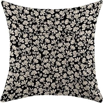 Decorative Square Throw Pillow Cover Farmhouse Linen Cute Old White Contrast Floral Beautiful Dai... | Amazon (US)