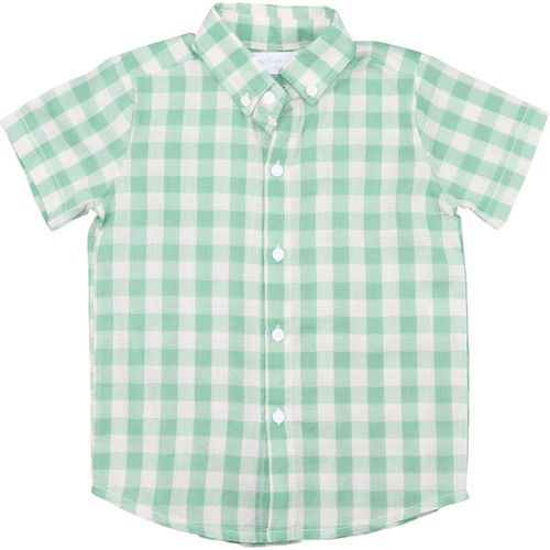 Green Linen Check Button Down Shirt  - Shipping Mid March | Cecil and Lou