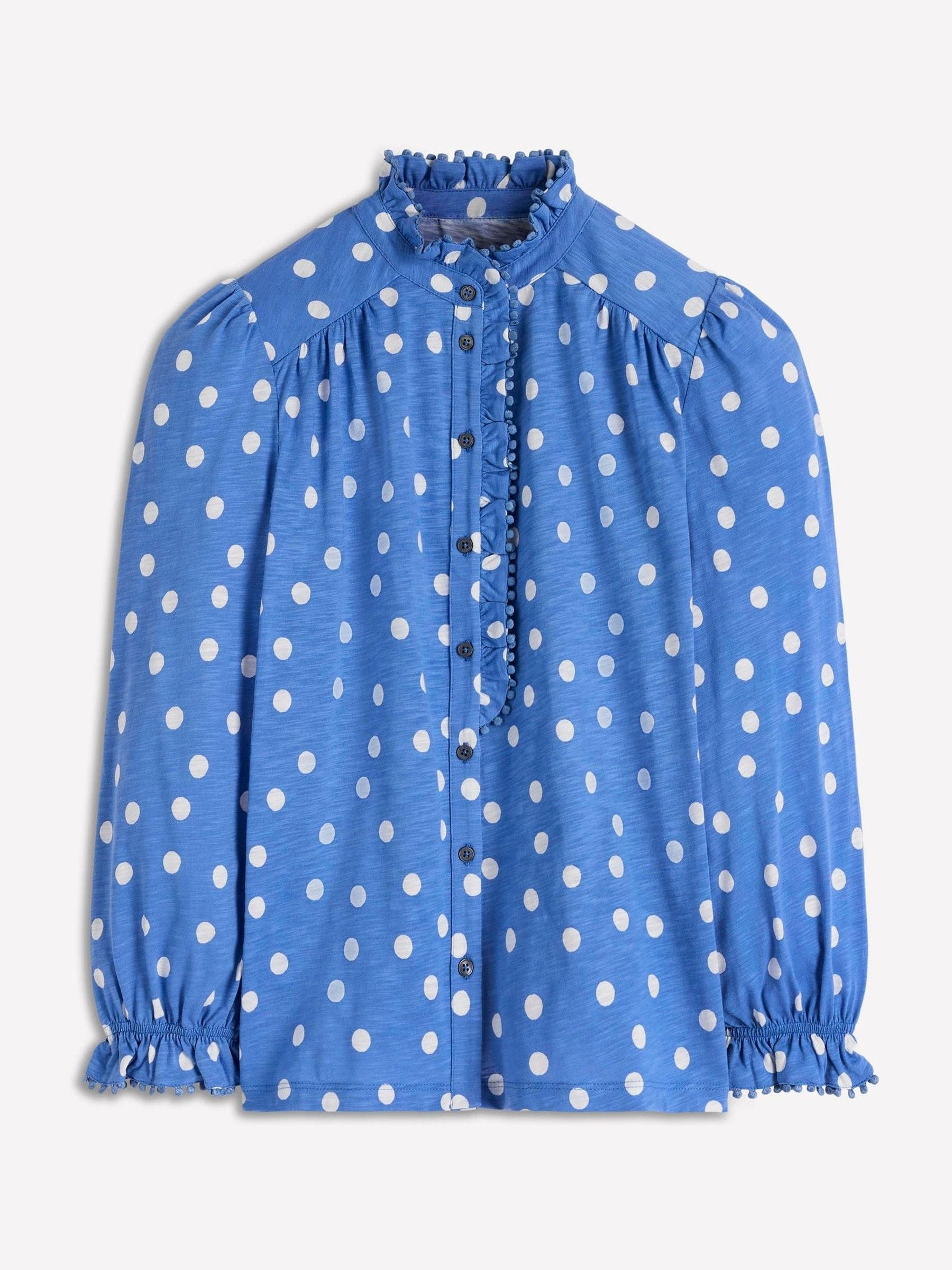Boden Boden Blue Emily Pom Detail Ruffle Shirt | Next US