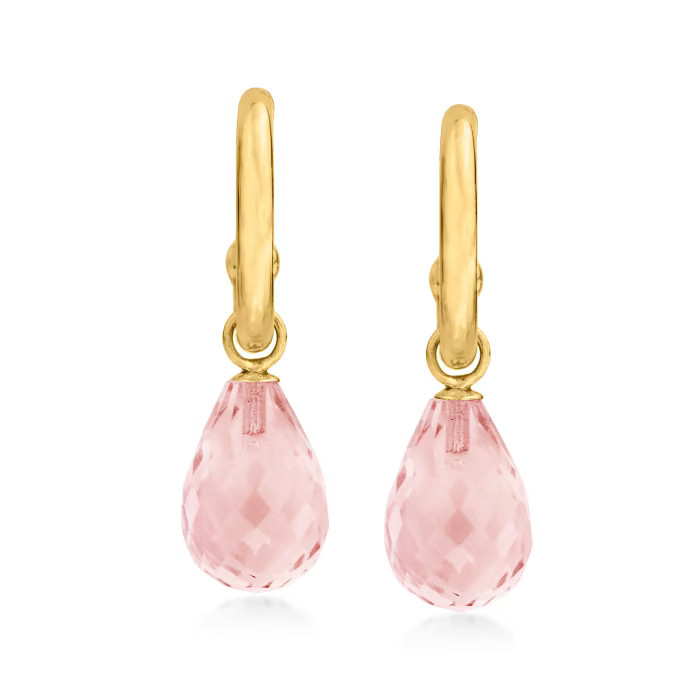 6.50 ct. t.w. Rose Quartz Hoop Drop Earrings in 14kt Yellow Gold | Ross-Simons