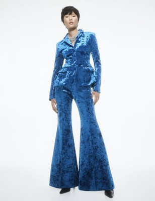 H&M Studio Collection AW2022 flared crushed velvet trousers blue UK 6 EU 34 NEW | eBay US