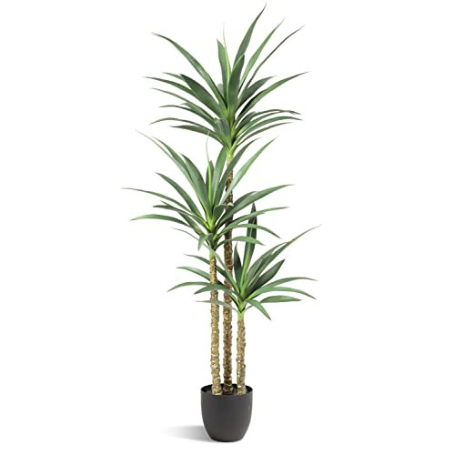 Waoops Artificial Tree 5.3Ft Faux Agave Plant with 3 Heads in Plastic Pot Fake Tree for Home Decor Indoor or Outdoor Office Decoration Housewarming Gift | Amazon (US)