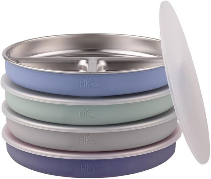 Stainless Steel Divided Plates + Silicone Sleeve and Storage Lid | Baby, Toddler, Kids | Dinner &... | Amazon (US)