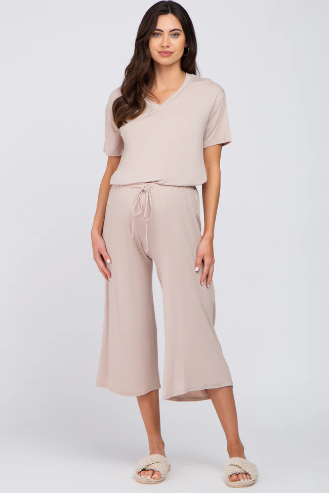 Taupe V-Neck Maternity Sleep Set | PinkBlush Maternity