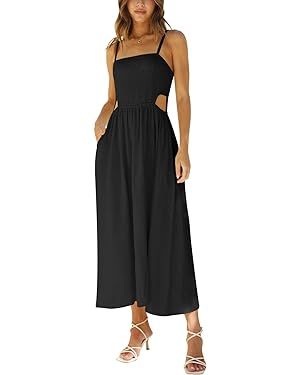 DEEP SELF Women's Summer Midi Dress Sleeveless Square Neck Smocked Cut Out Long Dress Spaghetti S... | Amazon (US)