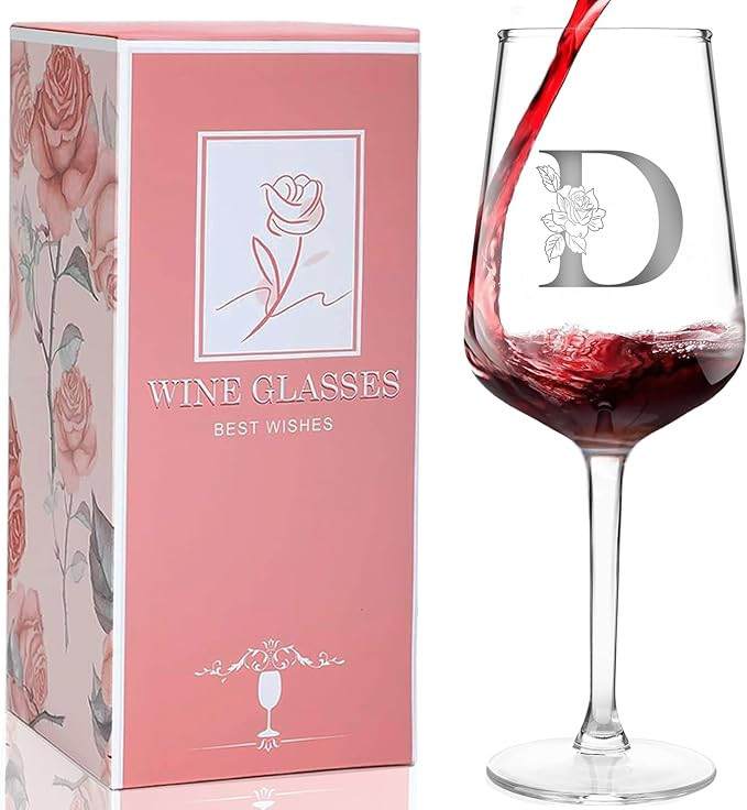 Personalized Wine Glass Gifts for Women, Monogrammed A-Z Wine Glass with Gift Box & Greeting Card... | Amazon (US)