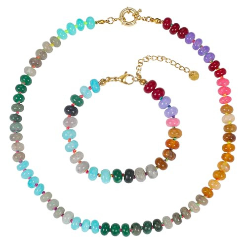 Qitian Beaded Gemstone Necklace for Women, Colorful Rainbow Boho Bead Choker Necklace Natural Sto... | Amazon (US)