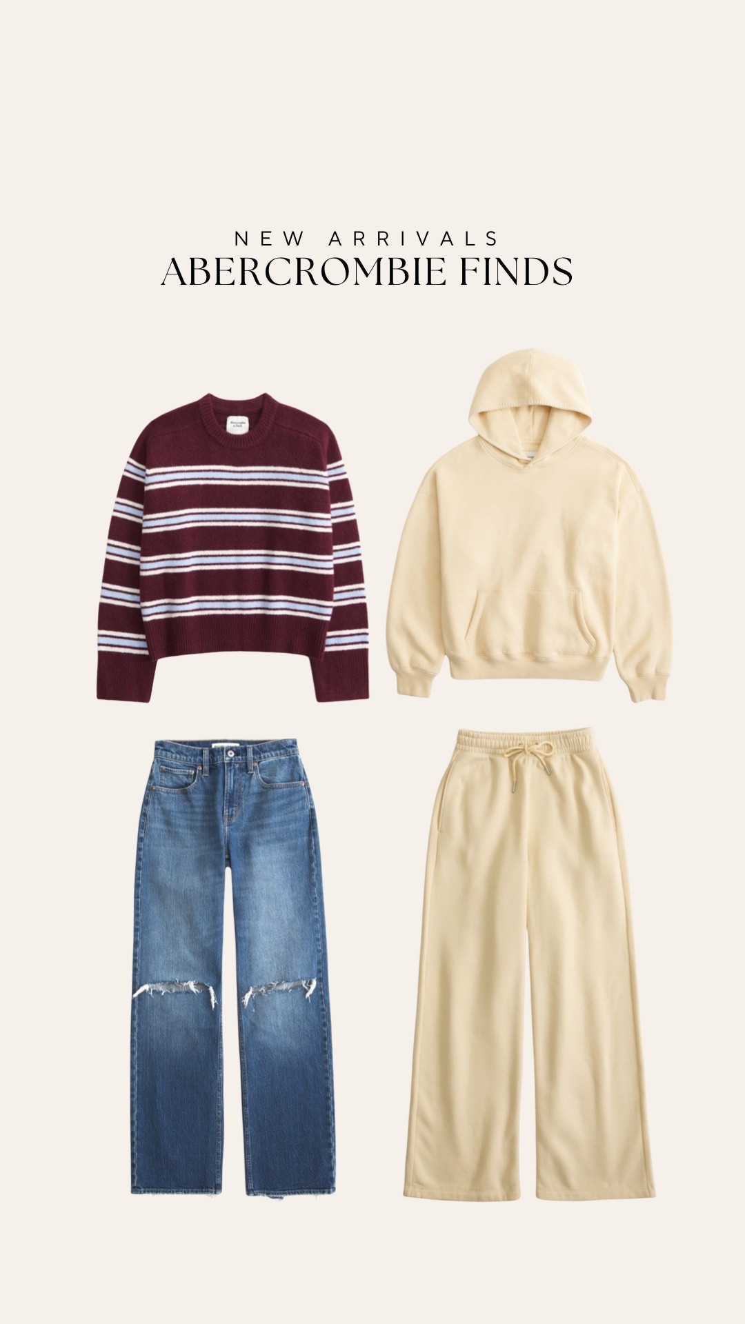 Abercrombie new arrivals!!! Butter yellow sweatset! My favorite sweatpants i wear medium long! Curve love jeans  

#LTKFindsUnder50 #LTKSaleAlert #LTKFindsUnder100