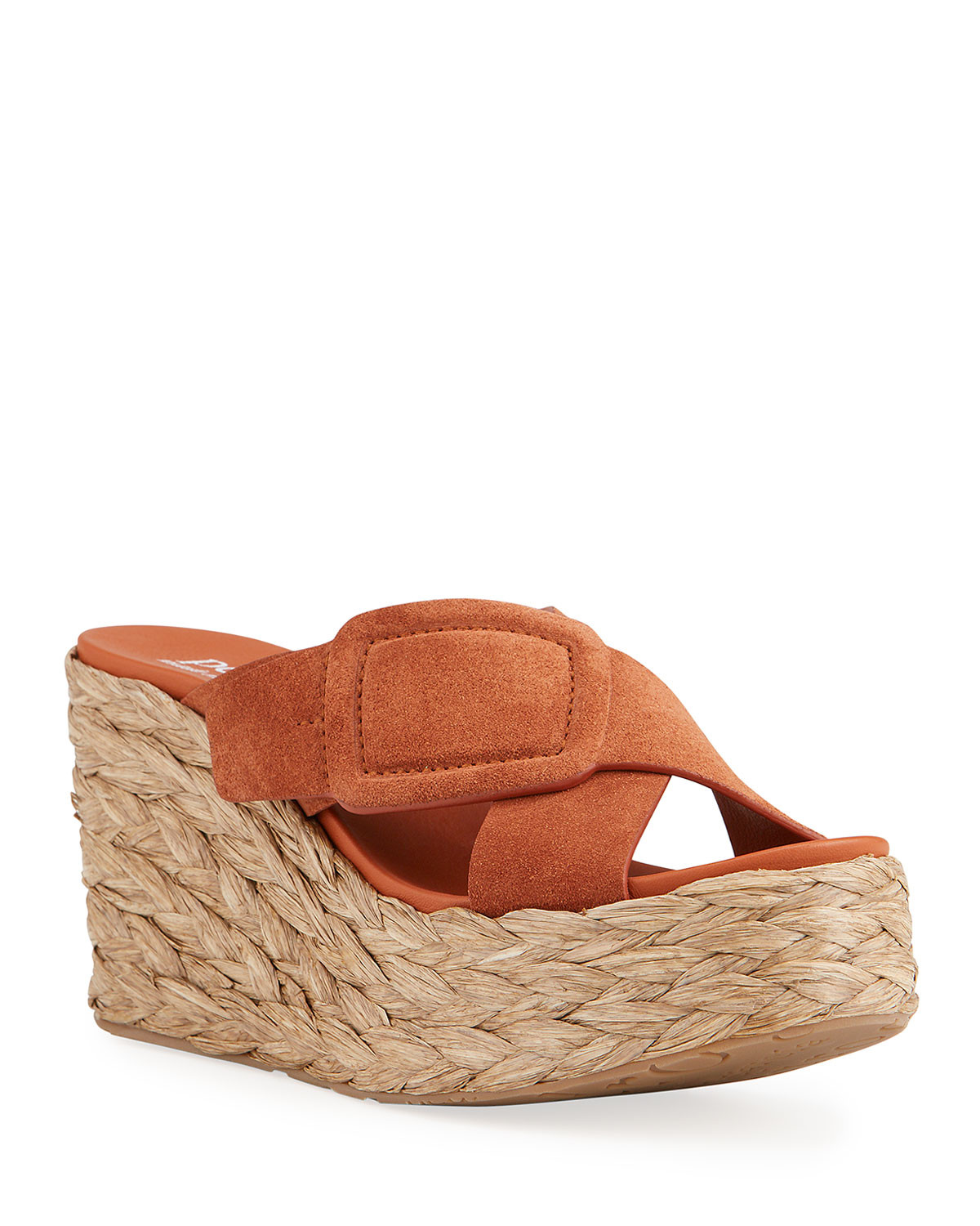 Donata Suede & Raffia Wedge Sandals | Neiman Marcus