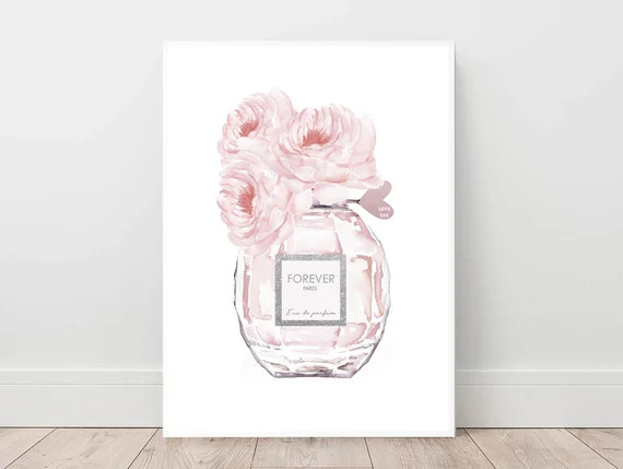 Fashion Perfume Print Blush Pink Wall Art Roses Poster Love - Etsy | Etsy (US)