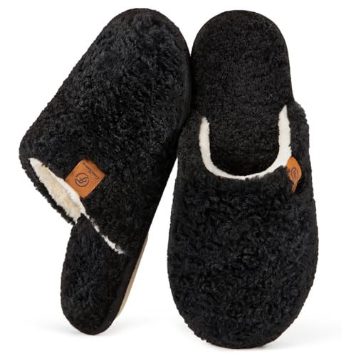 EverFoams Women's Fuzzy Slippers Cozy House Shoes Black, 11-12 US | Amazon (US)