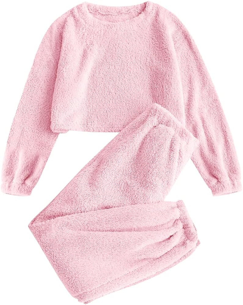 ZAFUL Women's Fuzzy Lounge Casual Pajamas Sets Long Sleeve Fleece Pullover and Pants Set 2 Piece ... | Amazon (US)