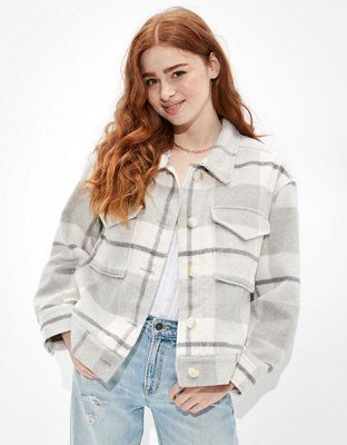 AE Plaid Cropped Shacket | American Eagle Outfitters (US & CA)