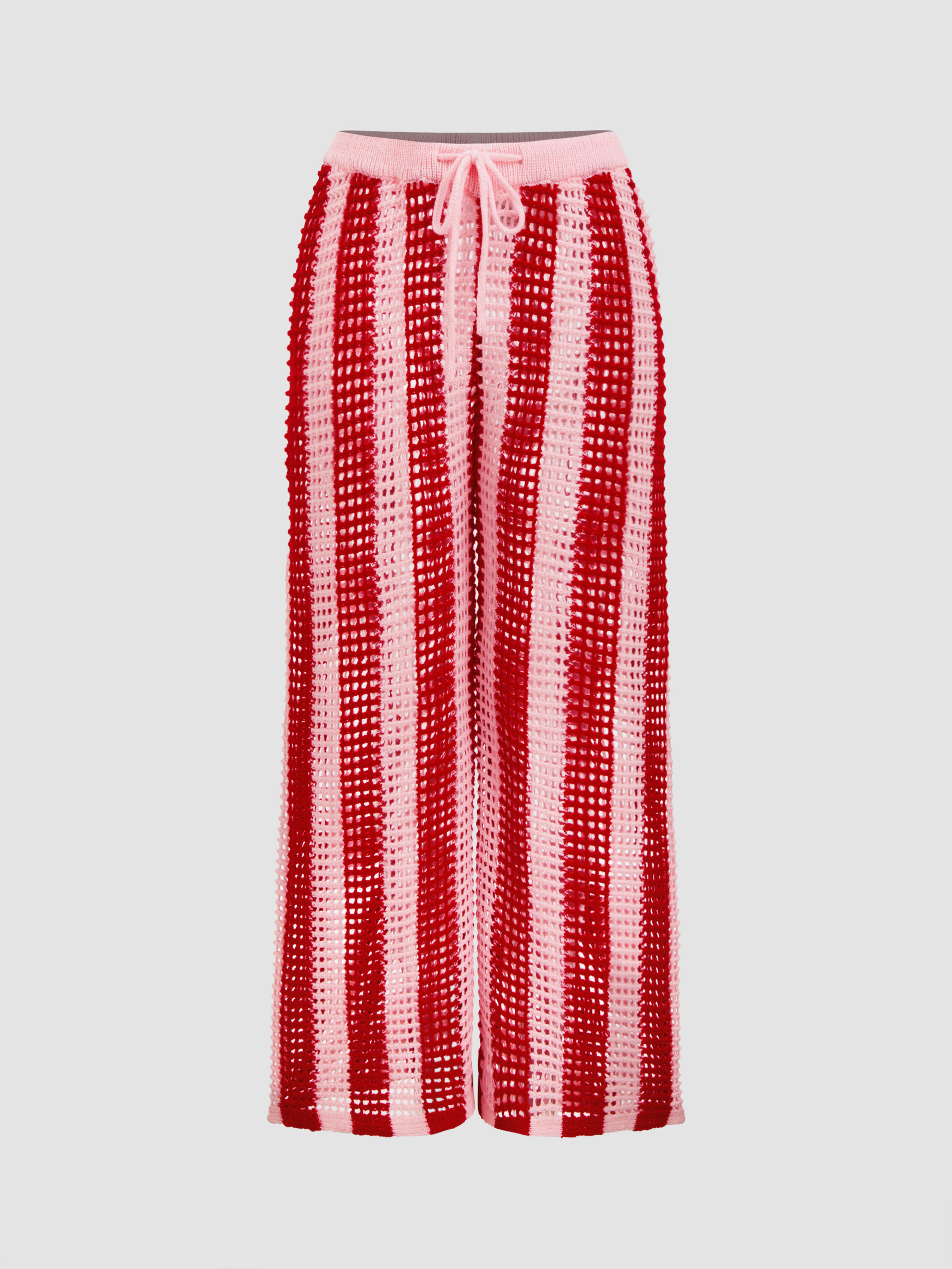 Knit Fabric Knit Mid Rise Stripe Hollow Out Cover Up Pants For Vacation Swimming Pool | Cider