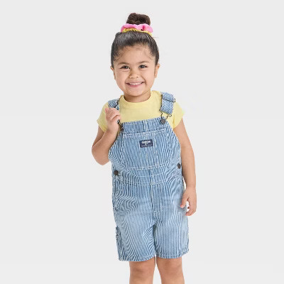 OshKosh B'gosh Toddler Girls' Railroad Striped Shortalls - 18M: Cotton Denim, Shoulder Snap, Kangaroo Pocket, Machine Washable | Target
