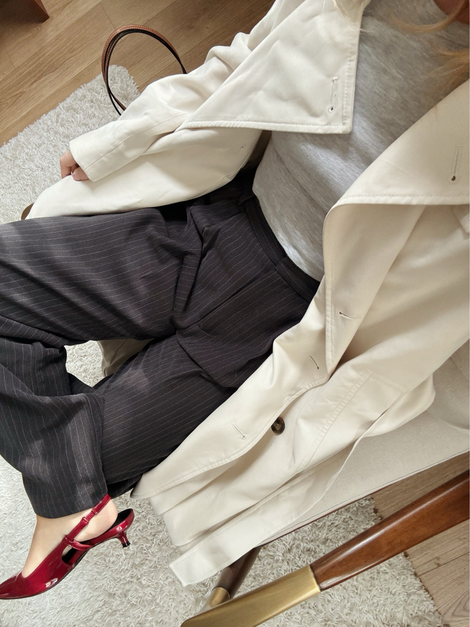 Relaxed pinstripe trousers with a cherry red heel - perfect! 

#LTKworkwear #LTKeurope #LTKsalealert