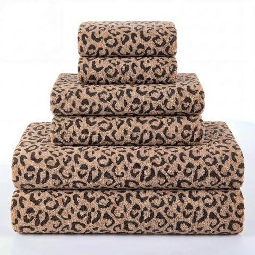 Peryiter 6 Pack Bath Towels Set, Coffee Color, Leopard | Amazon (US)