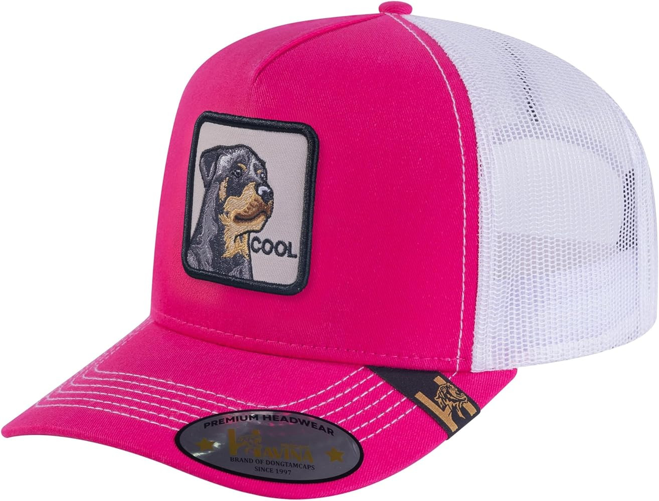 Embroidered The Cool Dog - 5 Panel Trucker Hat - Pink/White | Amazon (US)