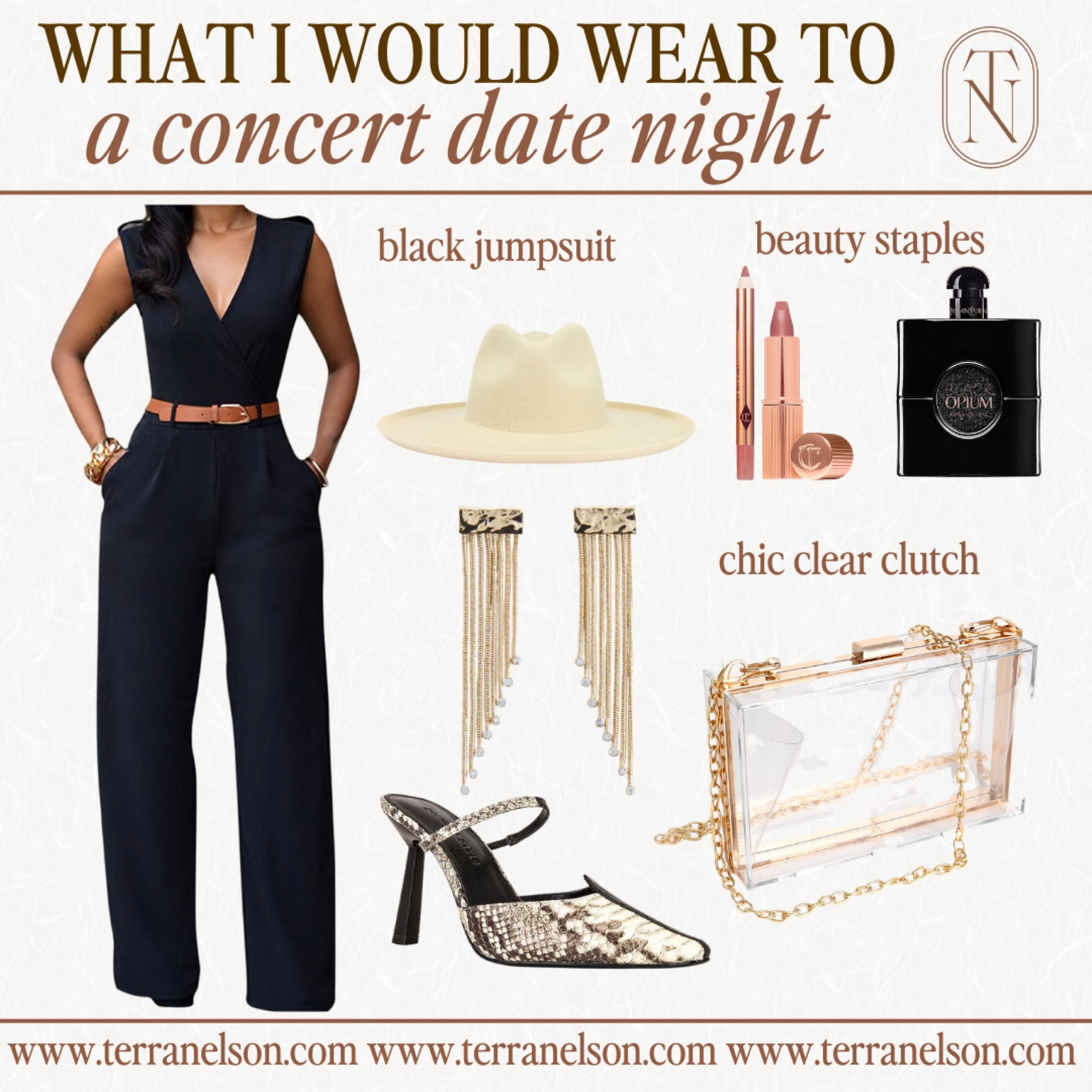 Concert date night idea. Taylor Swift concert, country concert, Mother’s Day gift, perfume, snake print heels, black jumpsuit, amazon finds, cowboy hat, makeup, clear purse, clear bag

#LTKunder100 #LTKFestival #LTKGiftGuide