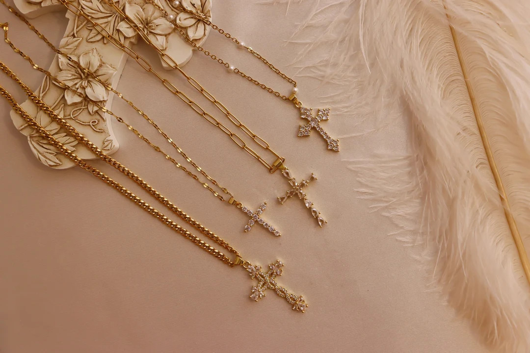 Cross Necklace Stainless Steel WATERPROOF Jewelry Gold - Etsy | Etsy (US)