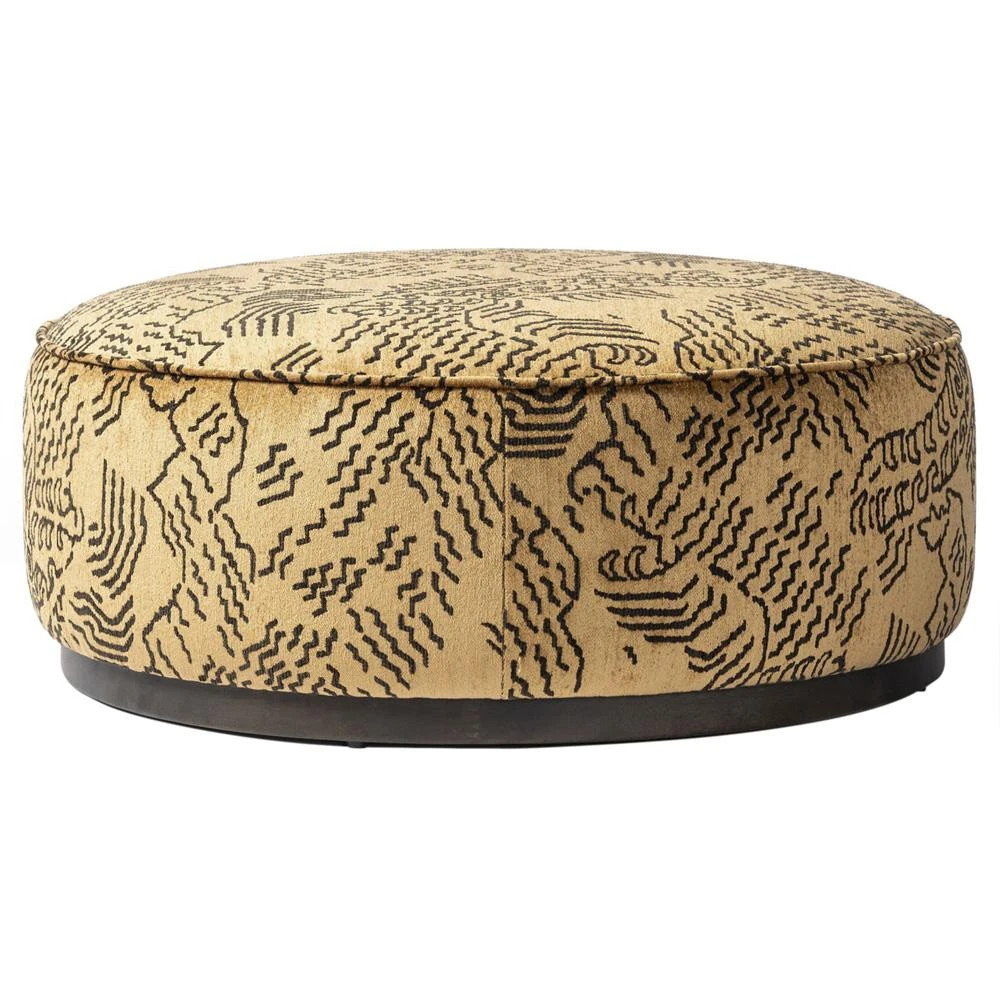 Leah Modern Camel Printed Round Ottoman - 36" | Kathy Kuo Home