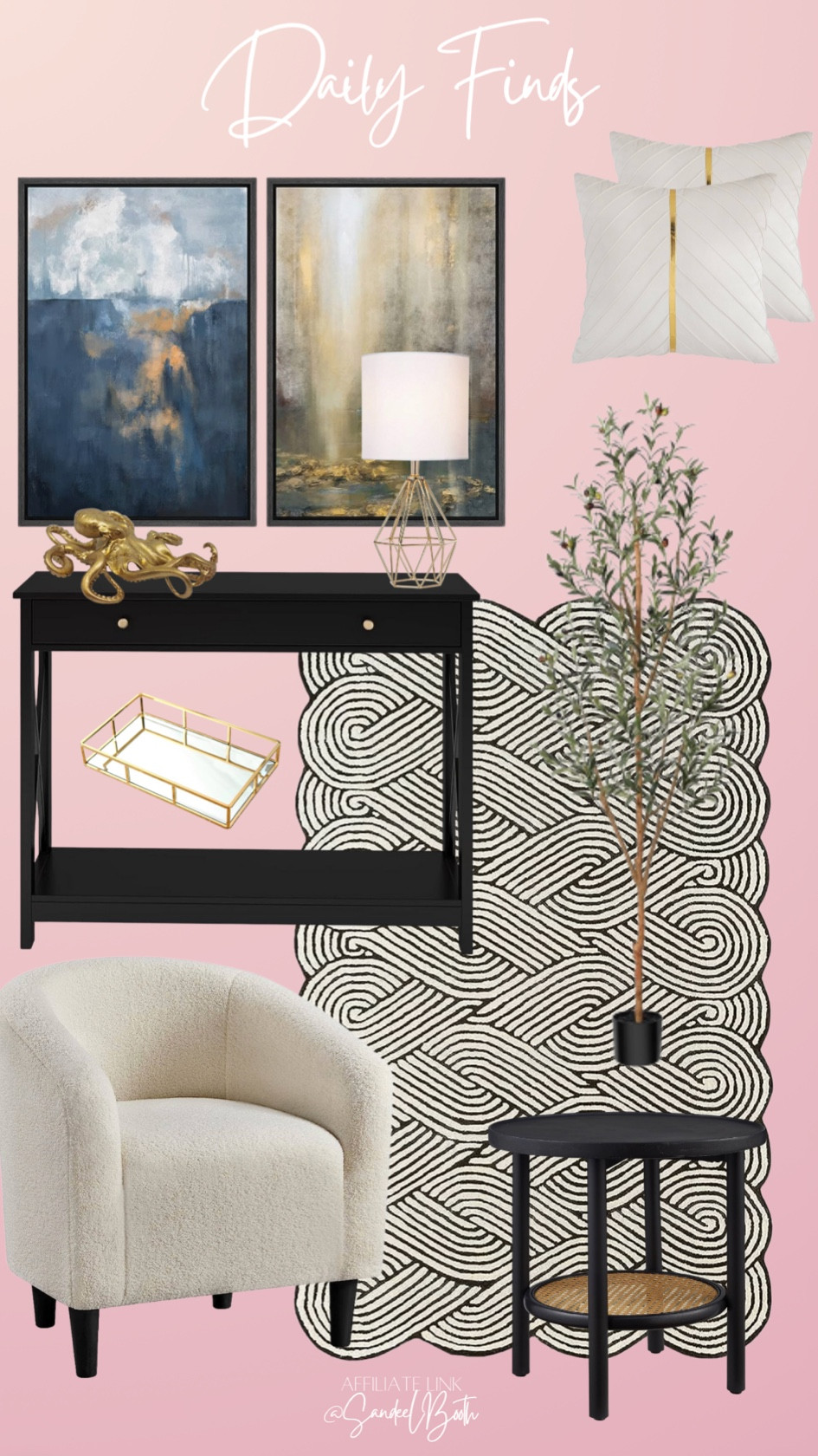 Anthropologie lookalike rug and art // modern black and white living room//entryway 

#LTKhome #LTKstyletip #LTKsalealert