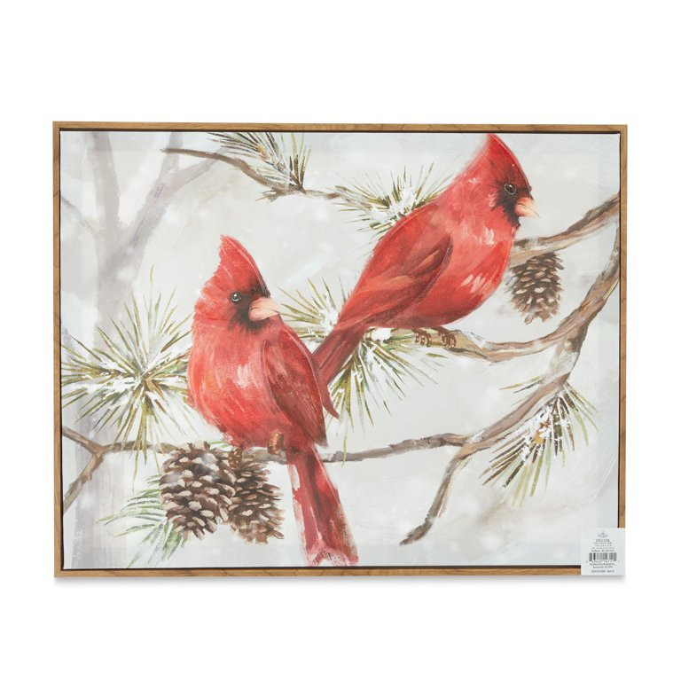 Cardinals in the Snow Framed Canvas Wall Art Christmas Decoration by Holiday Time | Walmart (US)