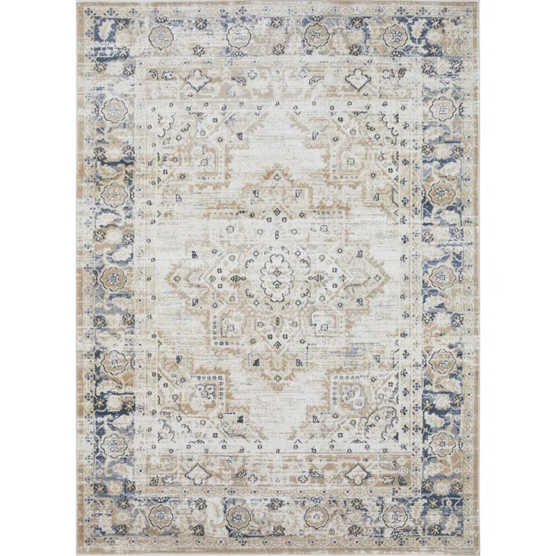 Aldonia Performance Cream/Blue Rug | Wayfair North America