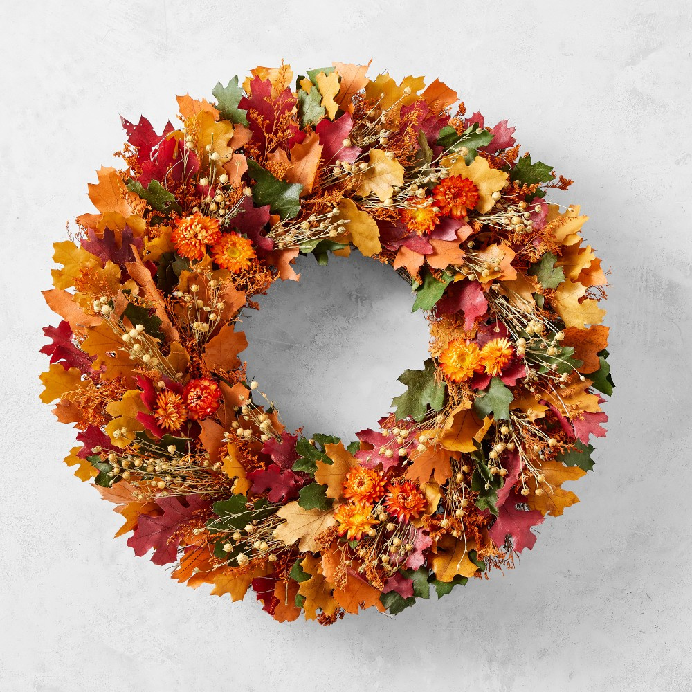 Fall Leaves &amp; Floral Live Wreath, 18" | Williams-Sonoma