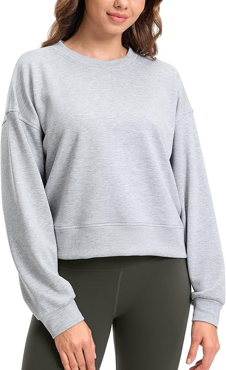 SANTINY Fleece Cropped Sweatshirts for Women Soft Crewneck Sweatshirt Pullover Long Sleeve Workou... | Amazon (US)