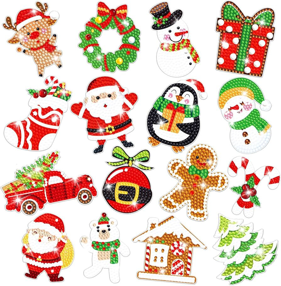 16Pcs Christmas Magnet Diamond Art Painting for Refrigerator DIY Diamond Fridge Magnet Stickers C... | Amazon (US)
