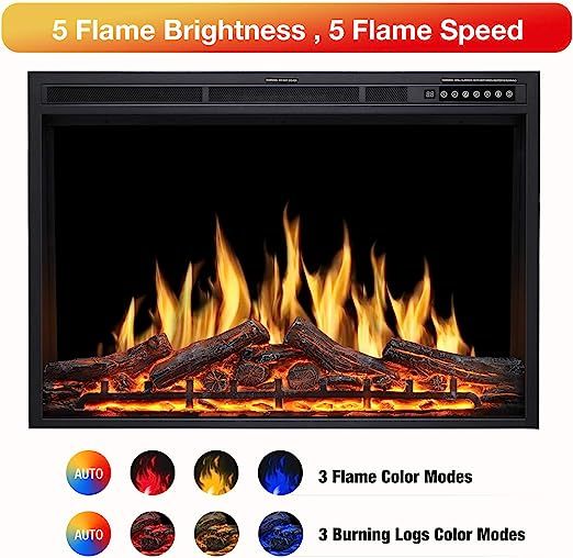 R.W.FLAME Electric Fireplace Insert 37Inch with Adjuatble Flame Colors, Log Colors, Flame Speed a... | Amazon (US)