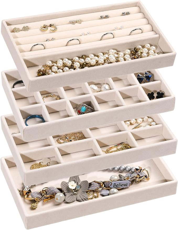 Frebeauty Jewelry Organizer Tray,Stackable Velvet Jewelry Trays,Drawer Inserts Earring Organizer ... | Amazon (US)