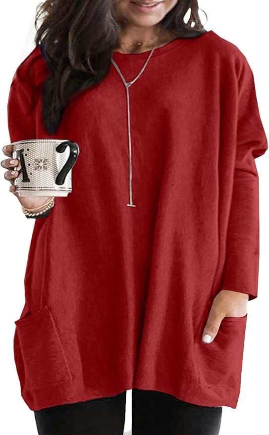 Eytino Womens Plus Size Long Sleeve Tops Crewneck Lightweight Sweatshirt Loose Casual Oversized T... | Amazon (US)