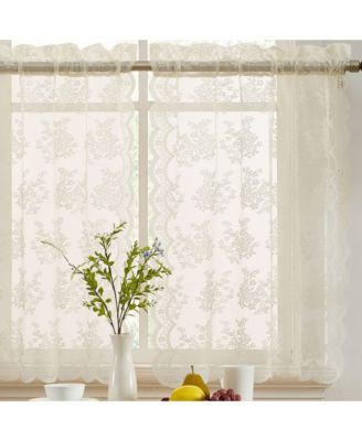 Hlc.Me Jolene Floral Rod Pocket Lace Semi Sheer Voile Short Cafe Tiers For Kitchen Bathroom Or Small Windows Set Of 2 | Macy's