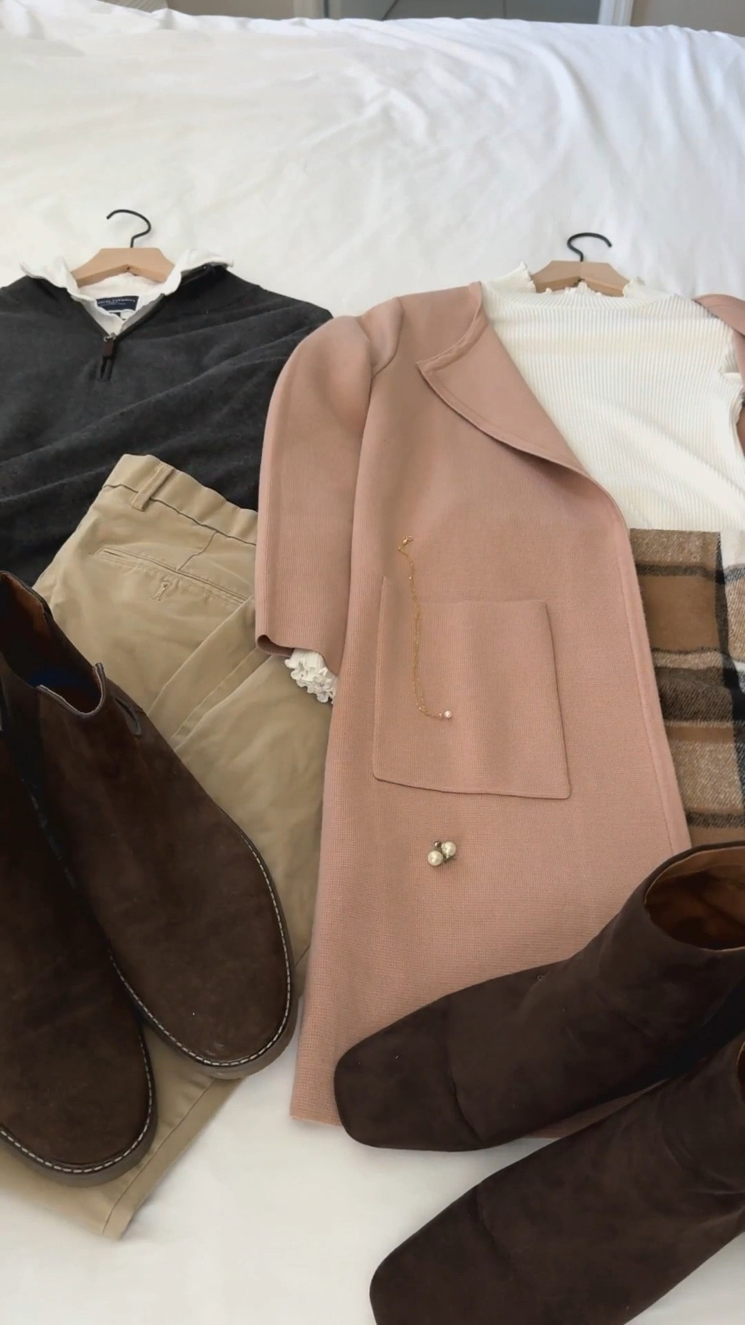 Bundled up but still dressed to impress ❄️✨ Classic layers for him, cozy textures for her, and those dainty pearls bringing the sweetest touch to a chilly night out 🌃
#DateNightStyle #HisAndHersLooks #WinterOutfitInspo #PearlDetails #CozyChic #ColdWeatherFashion #LTKStyle #CouplesOutfitVibes #WinterDateNight #StyleTogether

#LTKHoliday #LTKSeasonal #LTKMens
