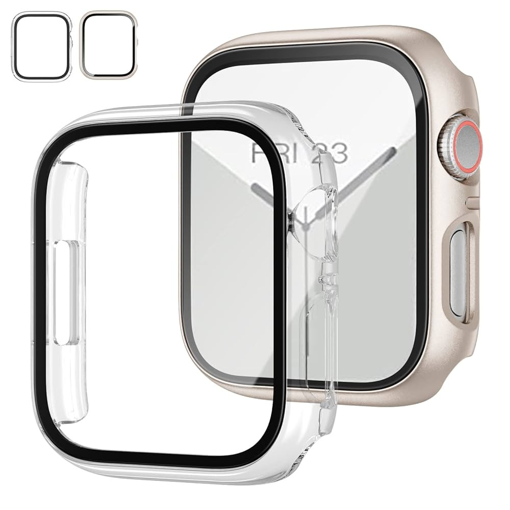 JZK 2 Pack Case with Tempered Glass Screen Protector for Apple Watch Series 9/8/7 41mm, Slim Guar... | Amazon (US)