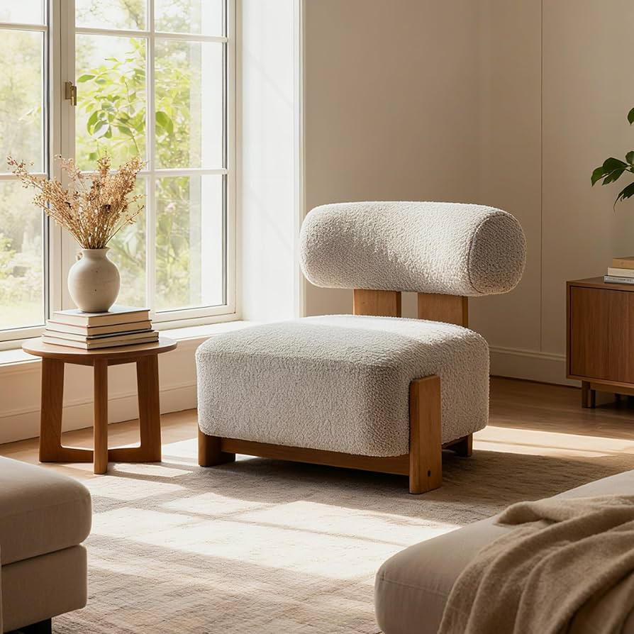 Merax 27.25" Modern Boucle Accent Chair with Solid Wood Frame and Rolled Backrest, Soft & Durable... | Amazon (US)