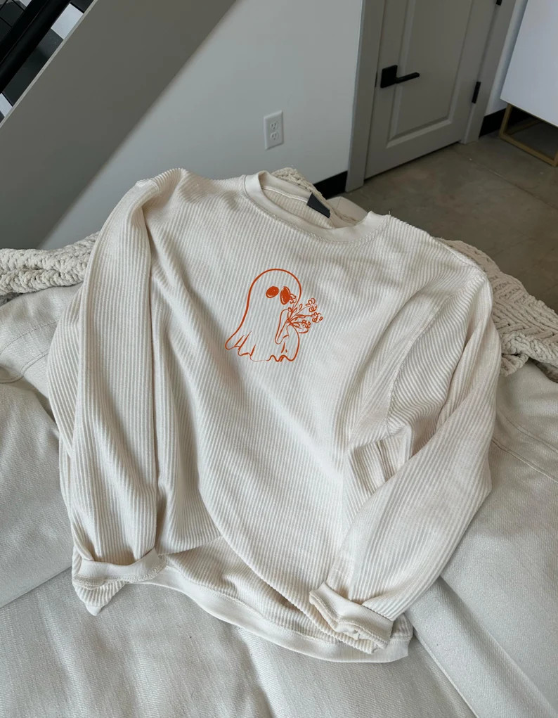 Ghosty Flowers Sweatshirt: Fall Corded Crewneck - Etsy | Etsy (US)