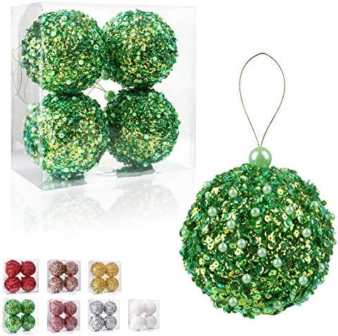4.25" Christmas Ball Ornaments, 4pc Set Green Shatterproof Christmas Decorations Tree Balls for X... | Amazon (US)