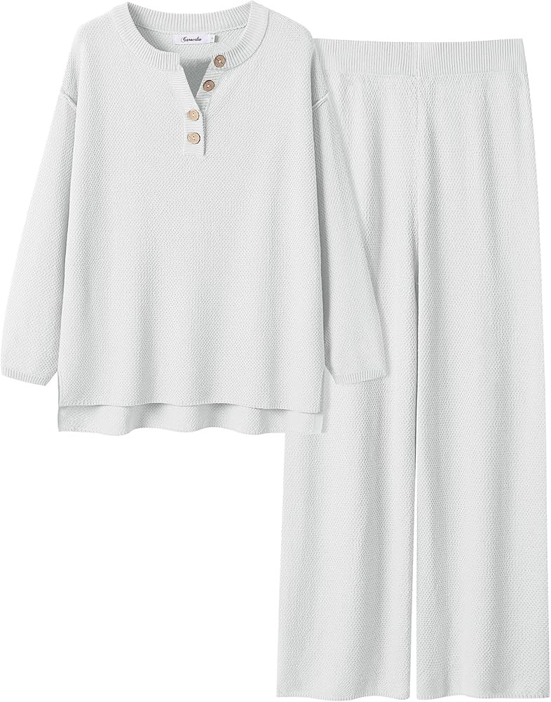 ANRABESS Women 2 Piece Outfits Oversized Loose Waffle Knit Sweater Set 2024 Fall Trendy Matching ... | Amazon (US)