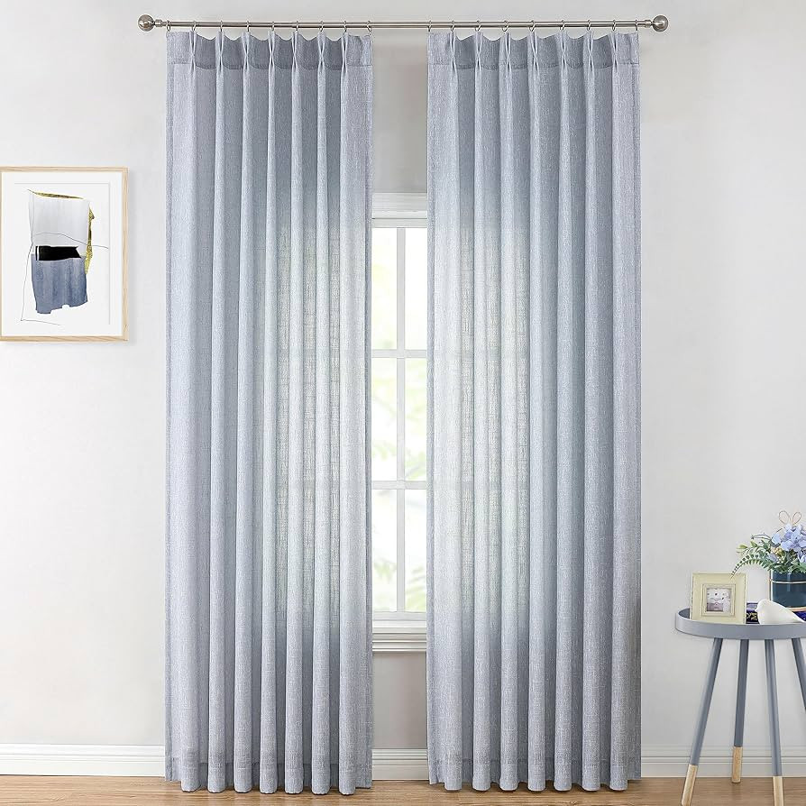 Vision Home Chambray Blue Pinch Pleated Semi Sheer Curtains Textured Light Filtering Window Curta... | Amazon (US)