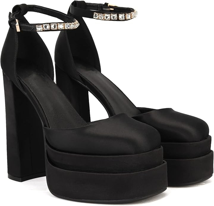 THESHY Womens Platform Chunky High Block Heels Ankle Strap Buckles Wedge Dress Pumps Fashion Shoe... | Amazon (US)