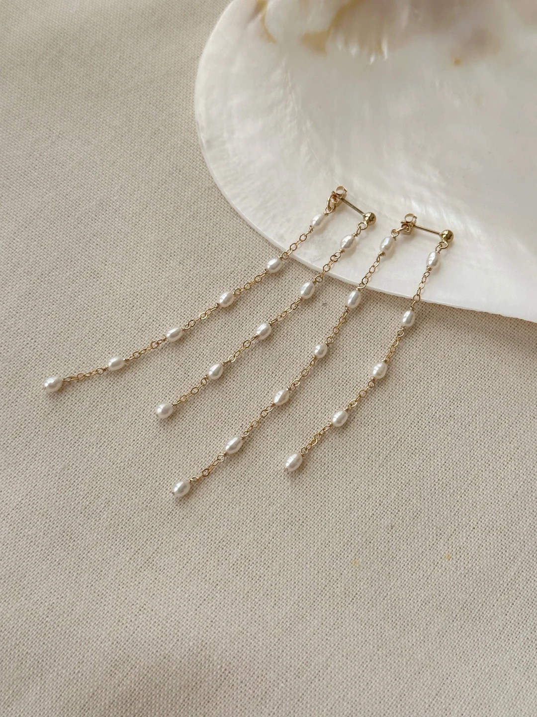 Seed Pearl Bridal Earrings, 14K Gold Filled Long Pearl Earrings, Dangly Pearl Drop Earrings, Pear... | Etsy (US)