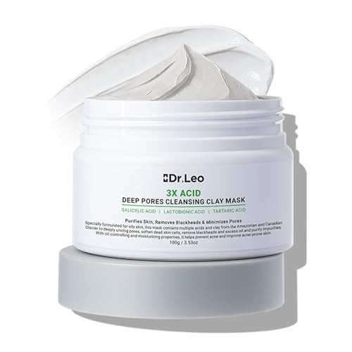 Dr.Leo 3X Acid Clay Mask with Amazonian White & Glacier Clay, Deep Cleansing Facial Skincare for Pore Minimizing Oil Control & Detox, Face Mask for All Skin Types, 3.53 oz | Amazon (US)