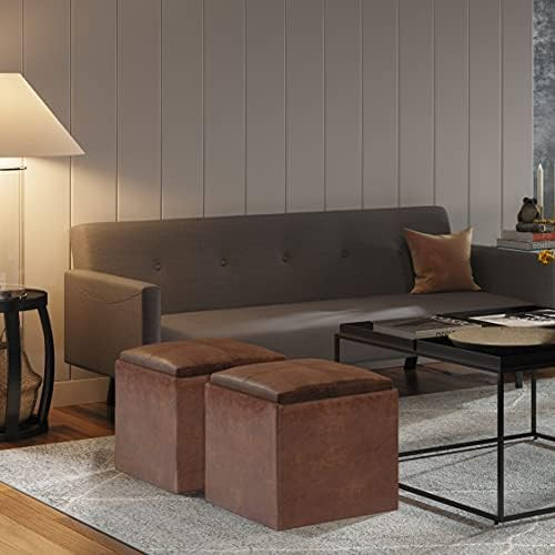 SIMPLIHOME Rockwood 17 inch Wide Square Cube Storage Ottoman with Tray in Distressed Saddle Brown... | Amazon (US)